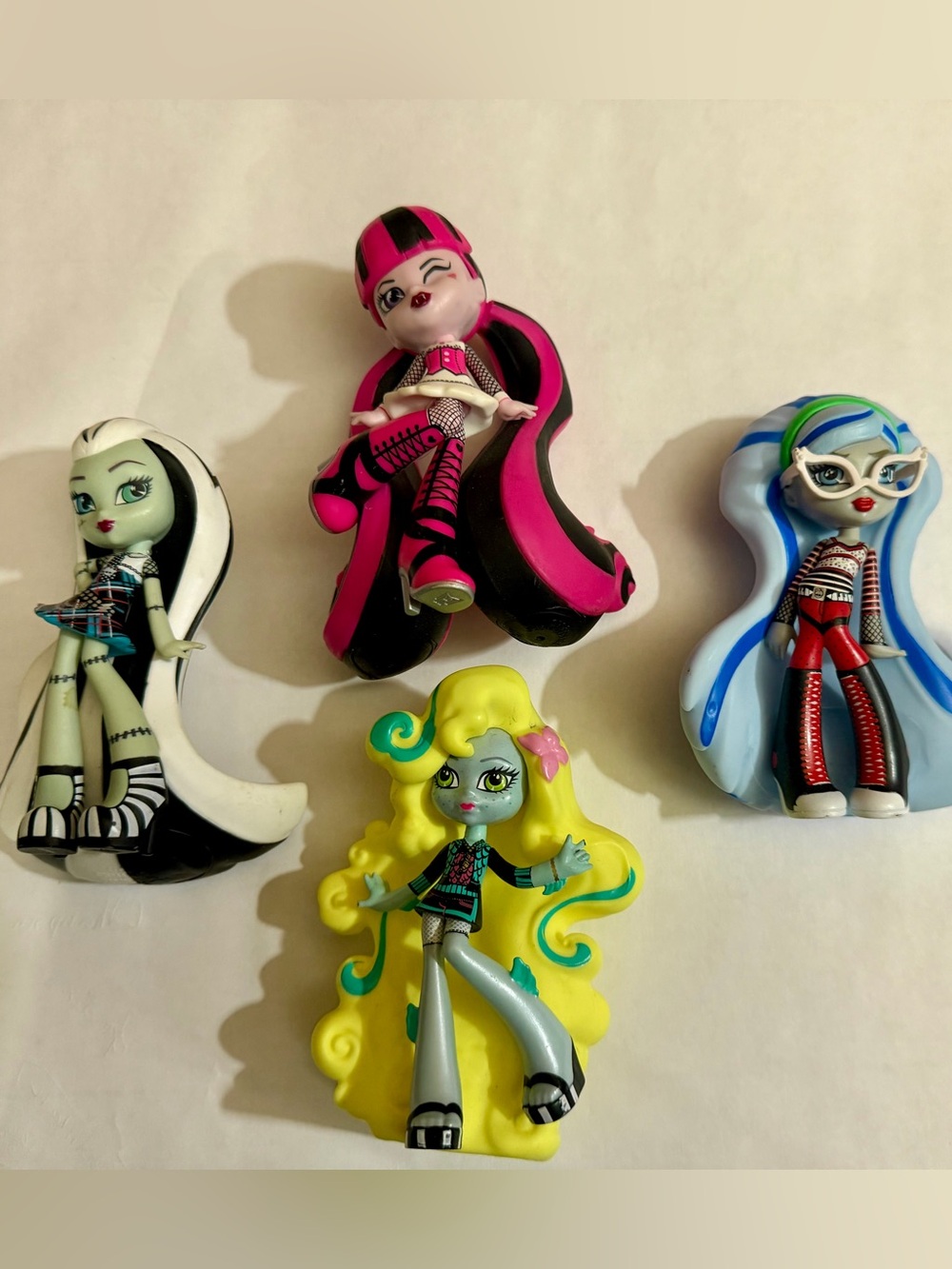 monster high dolls set - pink, black, white, yellow, blue, green vinyl figures